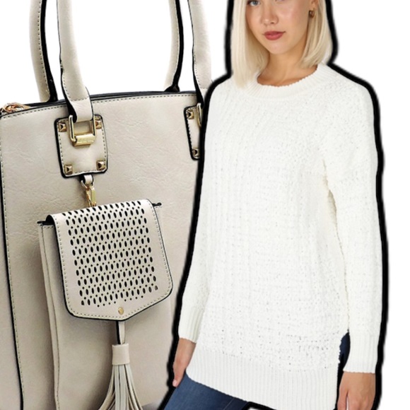 Zen Laven or White LONG SLEEVE ROUND NECK SWEATER - Picture 5 of 8